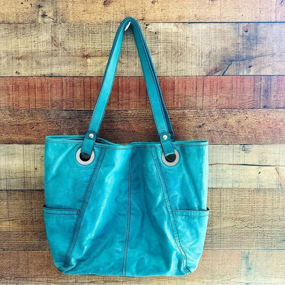 Fossil Teal Hathaway Leather Tote - Picture 2 of 10